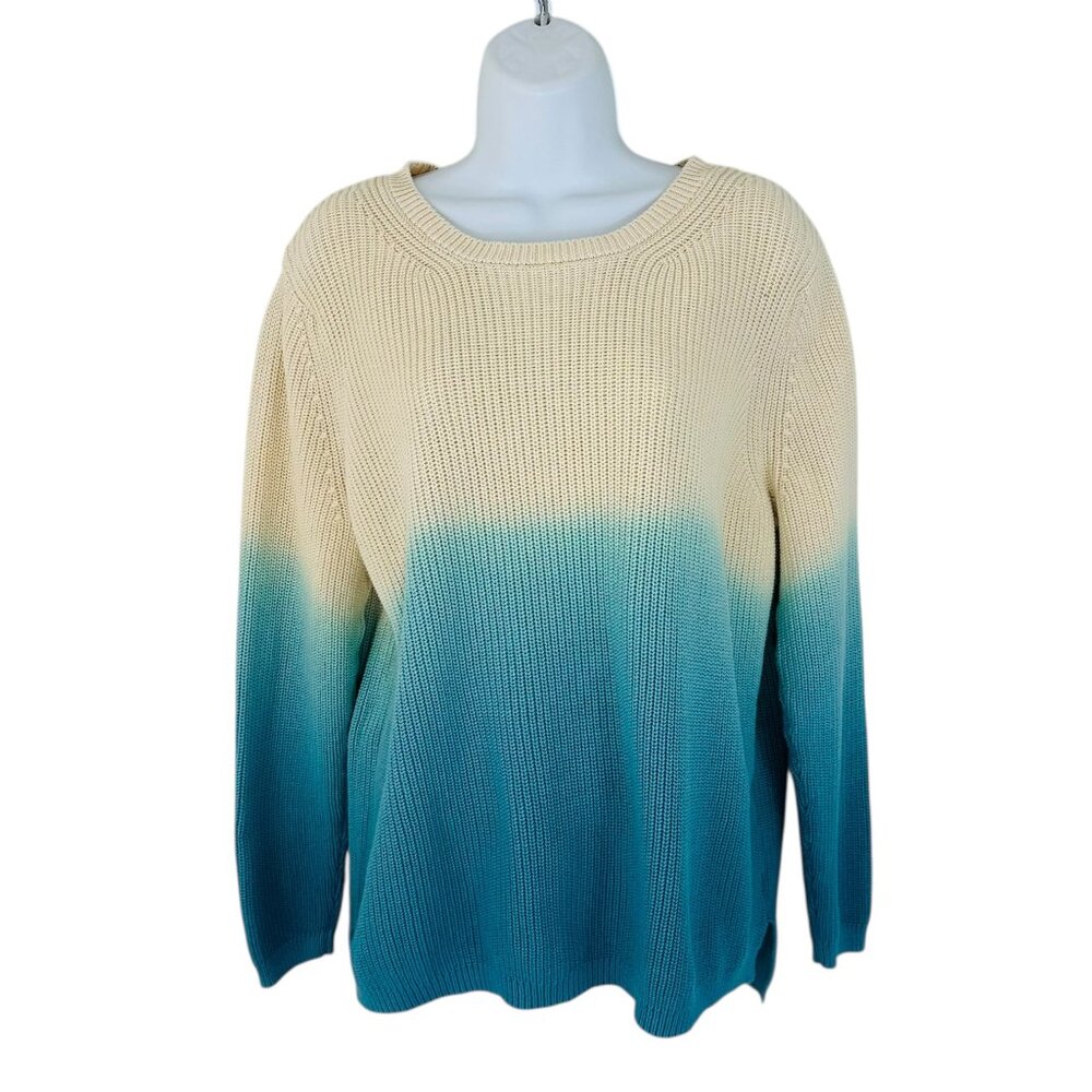525 America Women's Size L Ombre Shaker Knit Cotton Cream Blue Sweater
